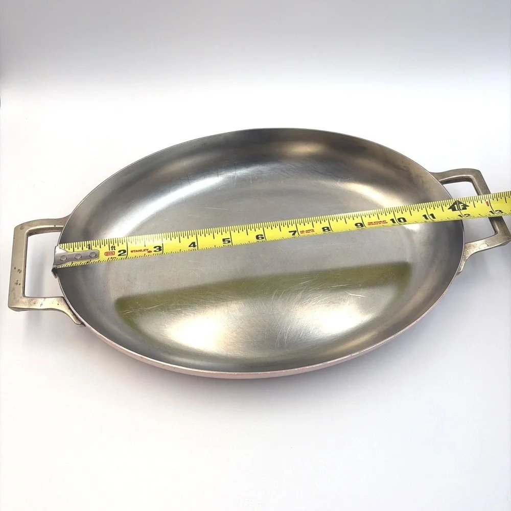Vintage Paul Revere 1801 Copper Bottom Oval Au Gratin Pan Brass Handles 12